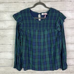Vineyard Vines Blackwatch Ruffle Popover Blouse Charleston Green Size 2X
